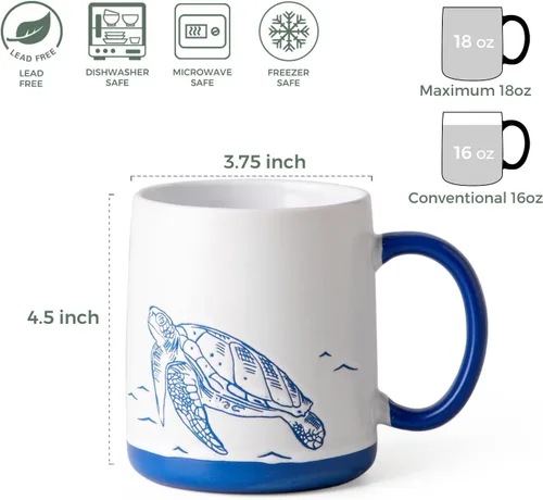 Miniatura 2 de AmorArc Juego de 6 tazas de café grandes de cerámica de 18 onzas con patrones texturizados de Sea Life para té, café con leche y cacao. Fácil