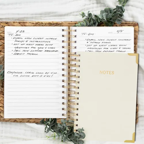 Miniatura 2 de Cuaderno en Espiral Grueso Estético para Mujeres en Formato A5 - Cuaderno de Notas de Universidad de Lino Moderno con 220 Páginas Rayadas - Perfecto