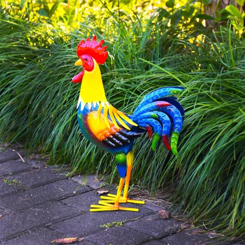 Miniatura 3 de MACLARONX Arte de gallo de metal para patio, decoración de jardín al aire libre, gallo, estatua de pollo, decoración para cocina, hogar, césped