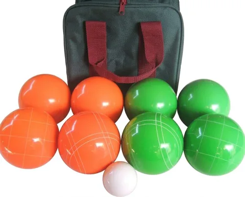 BuyBocceBalls Listado - Hecho en Estados Unidos, juego de bochas oficiales de torneo de calidad premium, bolas naranjas y verdes de 4.331 in; tamaño