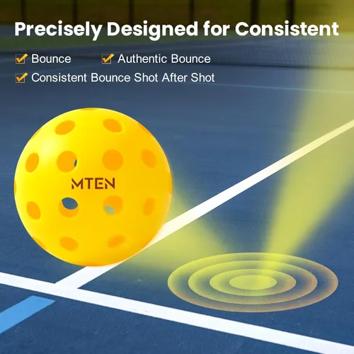Miniatura 4 de MTEN Pelotas de pickleball para exteriores, aprobadas por USAPA, paquete de 12 bolas de pickleball de 40 agujeros para exteriores, alto rebote