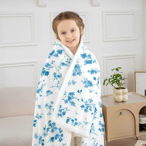 Miniatura 3 de Manfei Blue Flower Throw Blanket Watercolor Floral Print Fleece Blanket Botanical Wildflower Cozy Throws for Bed Couch Sofa,Kids Boys Girls Room