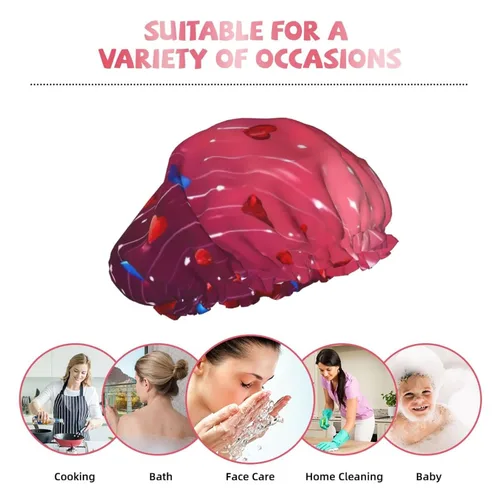 Miniatura 9 de Gorro de ducha con estampado de corazón abstracto, elástico y reutilizable, gorro de ducha grande impermeable, para mujeres, hombres y niños