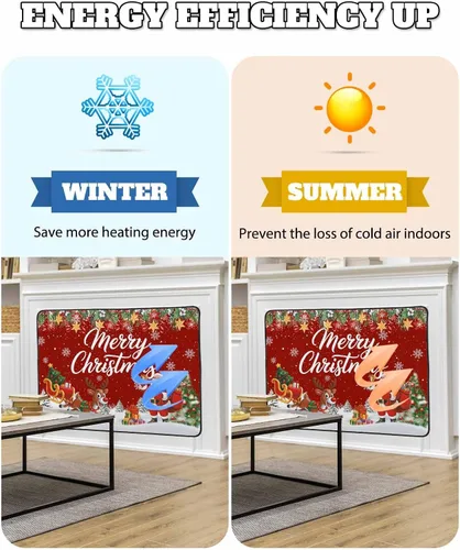 Miniatura 26 de Cubierta magnética azul para chimenea, detiene la pérdida de calor, pantalla de chimenea para interiores, bolas de gnomos de Navidad, árbol de copo