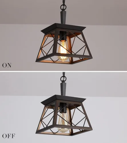 Miniatura 9 de Q&S Lámpara colgante de granja, lámpara colgante vintage, iluminación colgante industrial, hierro forjado, ORB+marrón, 1 luz E26