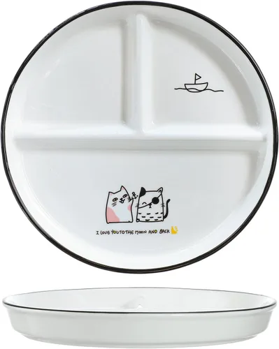 Miniatura 12 de 1 pieza Placa de porción de dinosaurio de cerámica dividida para una alimentación racional, plato de postre dividido, plato de ensalada, plato
