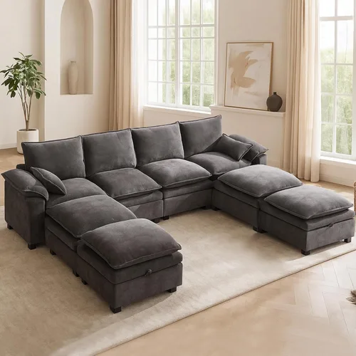 Miniatura 28 de Juego de sofá modular grande en forma de U – Sofá de nube de gran tamaño de 4 plazas para sala de estar, sofás grandes y cómodos de tela