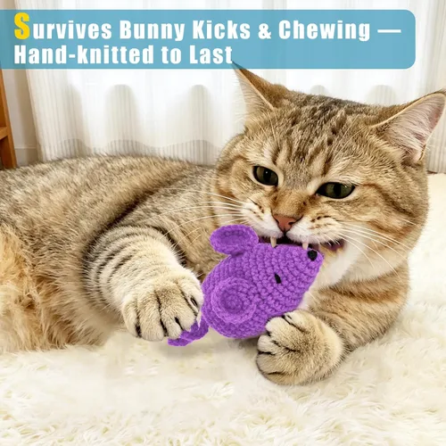 Miniatura 2 de Retro Shaw Juguetes de Hierba Gatera de Ganchillo Ratones para Gatos, 3 Piezas de Ratones de Hierba Gatera de Hilo para Animales, Juguete Seguro