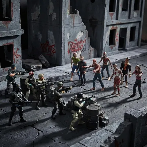 Miniatura 2 de Figura de acción de hombres del ejército y zombi, juguetes realistas de escena de batalla zombi, colecciones de juguetes de Navidad, Halloween, Negro