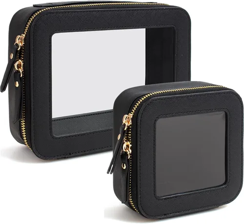 Miniatura 33 de Juego de bolsas de maquillaje transparentes de viaje, bolsa de cosméticos aprobada por la TSA con cremallera, bolsa de maquillaje portátil, bolsa
