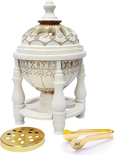 Miniatura 9 de AM Quemador de incienso de carbón – Quemador Bakhoor, quemador de resina de incienso Oud para oficina y decoración del hogar, 4 pilares lujosos