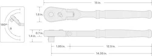Miniatura 7 de TEKTON Trinquete largo de liberación rápida con cabezal flexible de 1/2 pulgada de impulso x 14 pulgadas SRH31214