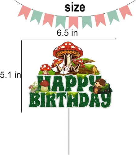 Miniatura 3 de Decoración para tartas de hongos para niños y niñas, decoración de fiesta de hongos de bosque, decoración para tartas de cumpleaños con purpurina