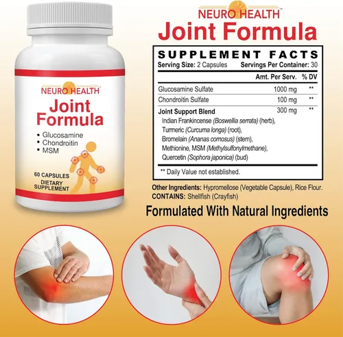 Miniatura 2 de Neuro Health Fórmula articular con glucosamina, condroitina y MSM, 60 cápsulas (1 botella) Cúrcuma/Suplemento de apoyo articular para huesos