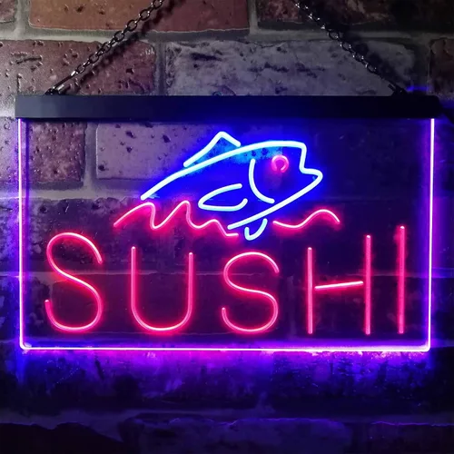 Miniatura 2 de ADVPRO Sushi Fish Sashimi Restaurant - Letrero de neón LED de doble color, azul y rojo, 12 x 8.5 pulgadas, st6s32-i3334-br