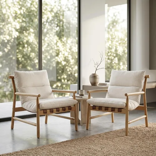 Miniatura 12 de Silla de acento de lino con diseño moderno de mediados de siglo, sillas de sala de estar cómodas con brazos, silla de lectura tapizada con marco