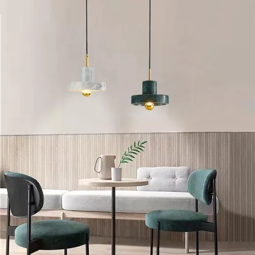 Miniatura 4 de Natural Stone Marble Pendant Light Round Brass Hanging Lamp Fixtures Modern Dining Room Lighting Chandeliers E27/E26 Sockets Nordic Minimalist Green