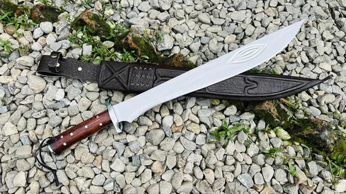 Miniatura 6 de Machete artesanal de 20" - Nepal forjado a mano - Espada de hoja de espiga completa - Acero de alto carbono - Mango de madera rosa con protector