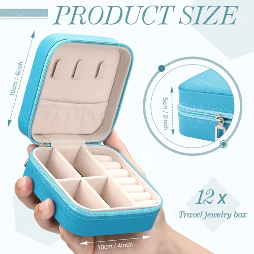 Miniatura 8 de Yinkin 12 piezas de mini joyero de viaje para dama de honor, organizador de aretes de piel sintética, accesorios de viaje a granel, soporte portátil