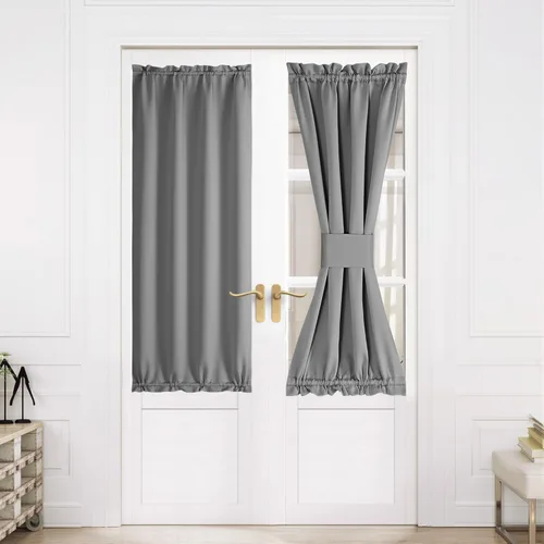 Miniatura 29 de NICETOWN Cortinas opacas unicolor con aislamiento térmico para puerta francesa, granja, oscurecimiento de habitación, puertas y ventanas de Marrón