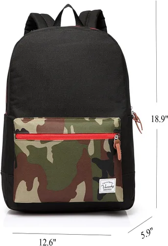 Miniatura 2 de VASCHY Mochila escolar, unisex, delgada, ligera, resistente al agua, para hombres y mujeres, mochila escolar universitaria, bolsa de viaje Black Camo