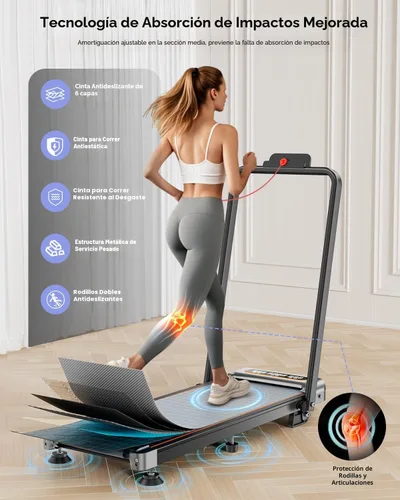 Miniatura 4 de Trisomy - Caminadora plegable con 10% de inclinación, 3.5 HP de bajo ruido con barra de asa, cinta de correr portátil 4 en 1 para debajo del Plateado