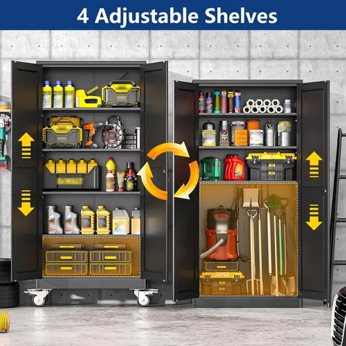 Miniatura 6 de Ckzbx Armario de almacenamiento de metal para garaje con puertas de bloqueo y estantes ajustables, archivador de acero de 71 pulgadas de alto