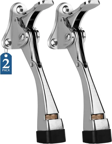 Miniatura 12 de Gotega - Tope de puerta, tope de puerta de patada con altura ajustable con un solo toque y punta de goma de 4 pulgadas, topes de puerta.. Níquel
