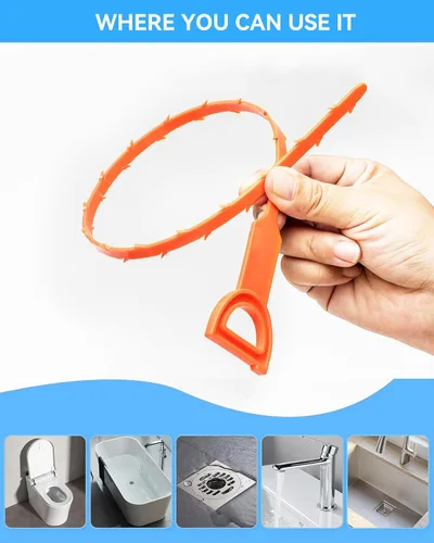 Miniatura 5 de Paquete de 6 quitaobstrucciones de drenaje, serpiente de drenaje flexible para una limpieza eficaz del cabello y los desechos en el fregadero
