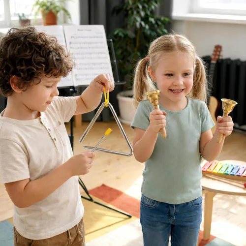 Miniatura 4 de Stoie's Instrumentos musicales de madera para niños pequeños con tambor, flauta, campanas de mano, platillos, castañuelas, triángulo, para bebés