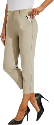 Willit Pantalones capri de vestir para mujer, pantalones de yoga, pantalones capri de trabajo, pantalones elásticos de oficina de cintura alta, 21