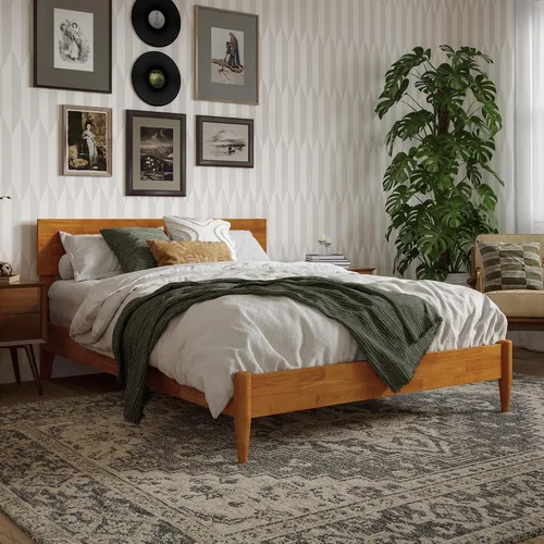 Miniatura 14 de AFI, Aria - Cama de plataforma moderna de perfil bajo de madera maciza, tamaño individual, color caramelo claro