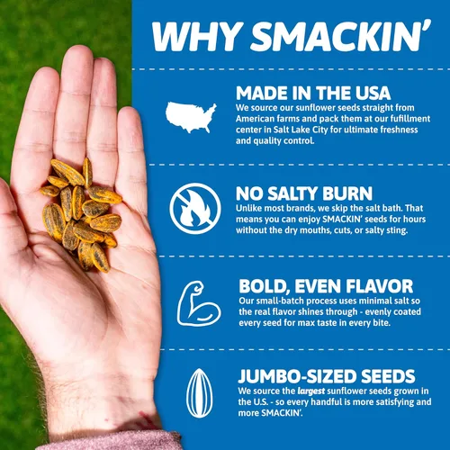 Miniatura 6 de SMACKIN' - Semillas de girasol tostadas extragrandes, sin quemadura salada, hechas en Estados Unidos, fácil de verter y sellar - Crema agria
