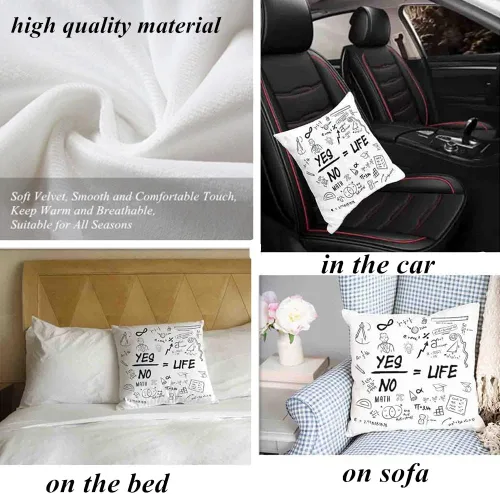 Miniatura 5 de Fundas de almohada de matemáticas en blanco y negro de 16 x 16 pulgadas, fundas de almohada blancas escritas a mano con texto matemático