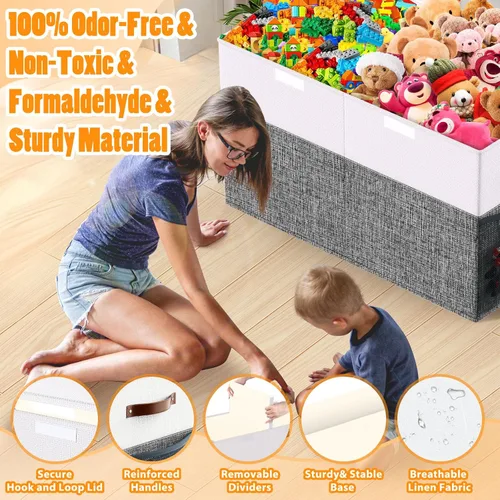 Miniatura 5 de Caja Grande de Almacenamiento de Juguetes con Divisor de Tapa, Organizador de Juguetes Plegable Resistente, Cofre Organizador de Juguetes, Grande