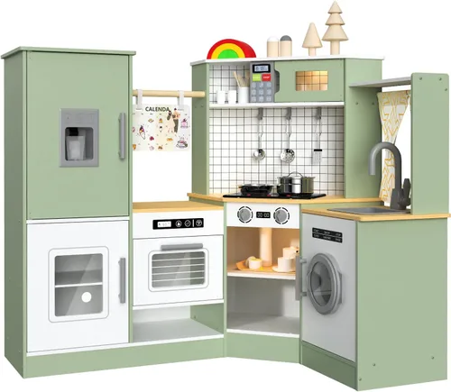 Miniatura 8 de Babytronic Juego de Cocina de Esquina de Madera para Niños con Luces y Sonidos, Juego de Cocina de Simulación con Estufa, Microondas, Máquina