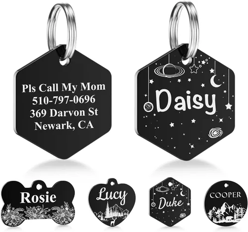 Miniatura 16 de GISUERY - Etiquetas para perros grabadas para mascotas, de acero inoxidable, identificación de mascotas, grabado de doble cara, personalizable con 9