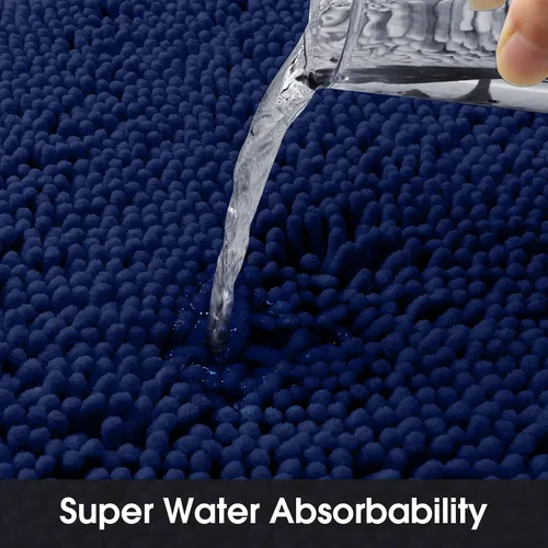 Miniatura 3 de HOMEIDEAS Alfombra de baño azul marino de 20 x 60 pulgadas, ultra suave y absorbente, antideslizante, alfombra de baño larga, felpa de felpilla