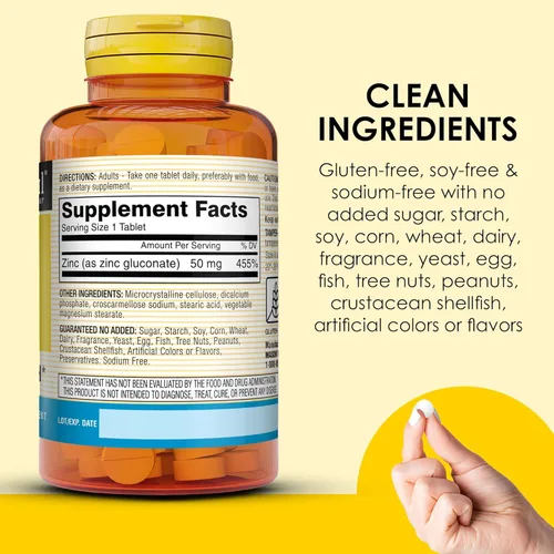 Miniatura 5 de Mason Natural Zinc 50 mg, apoya la función inmune y la salud antioxidante, 100 tabletas, paquete de 3