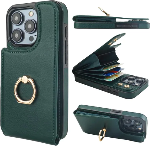 Miniatura 14 de Folosu Funda compatible con iPhone 15 Pro con soporte para tarjetas, rotación de 360°, soporte de anillo de dedo con función atril, bloqueo RFID