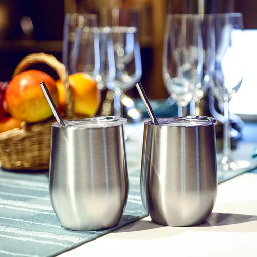 Miniatura 4 de Copas de vino de acero inoxidable, vaso aislado de doble pared con tapa para vino, café, bebidas, champán, cócteles (acero inoxidable)