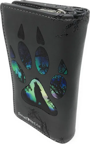 Miniatura 5 de Shag Wear Wolf Paw - Cartera grande de animales para mujeres y adolescentes, piel sintética vegana de 7 pulgadas, color gris oscuro, Gris, Moderno