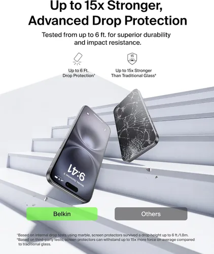 Miniatura 3 de Belkin ScreenForce - Protector de pantalla de vidrio templado para iPhone Air, resistente a los arañazos con bandeja de fácil alineación incluida