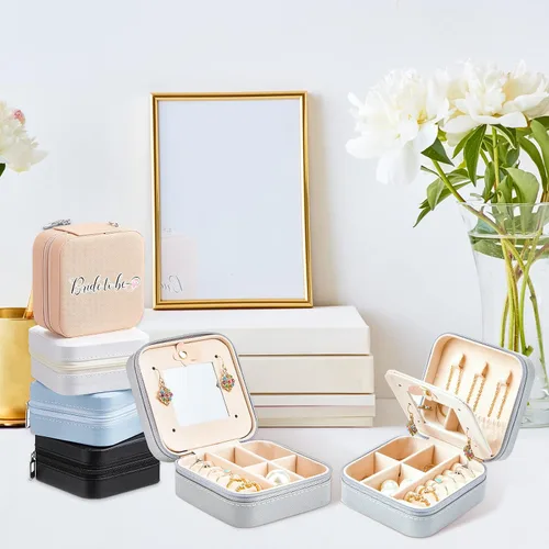 Miniatura 25 de Joyero de viaje de 10 piezas, cajas de regalo de dama de honor, organizador de viaje con espejo, caja pequeña de joyería, mini caja organizadora