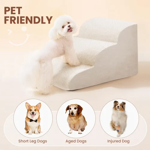 Miniatura 7 de Escaleras para perros pequeños, rampa de espuma de alta densidad para perros, escalones extra anchos antideslizantes para camas altas o sofá