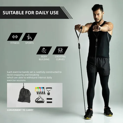 Miniatura 4 de Fitvids Juego de bandas de resistencia – Bandas de ejercicio de 5 niveles para fitness en casa, terapia física y entrenamiento de fuerza