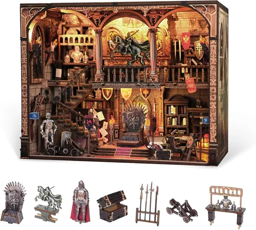 Miniatura 11 de Nookmaster Kit de rincón de libros – Biblioteca clásica en miniatura para casa de muñecas para libros con luces LED, regalo creativo de bricolaje