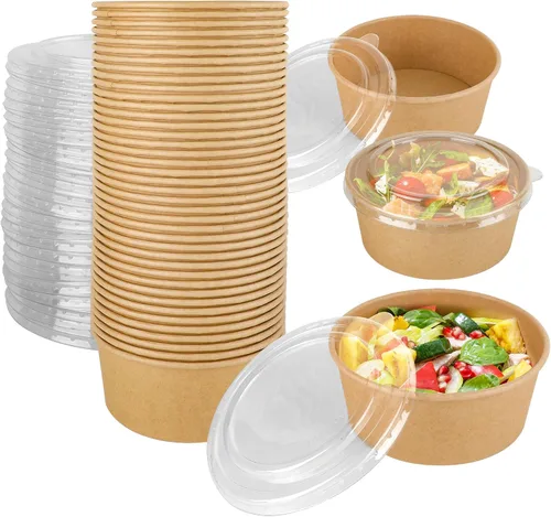 Miniatura 9 de Paquete de 50 cuencos de papel de 25 onzas, cuencos de sopa desechables, cuencos de ensalada resistentes, hechos de papel kraft de grado