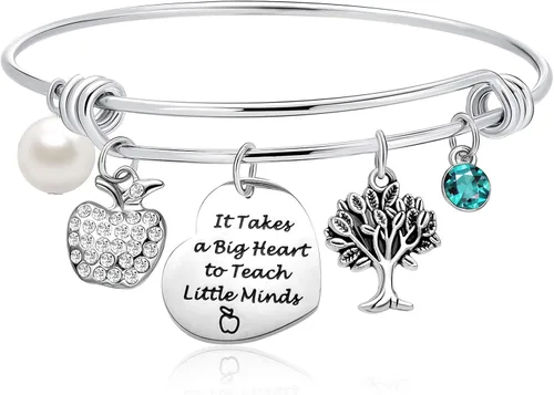 Senteria Pulsera de apreciación del profesor con piedra de nacimiento del mes y pulsera de agradecimiento para profesores It Takes a Big Heart to