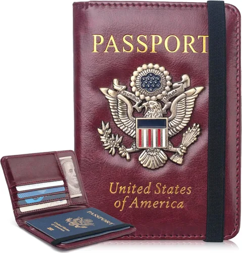Miniatura 8 de Coowayze Funda para pasaporte para mujeres y hombres, funda de cuero para pasaporte estadounidense con ranura para tarjeta de vacunación